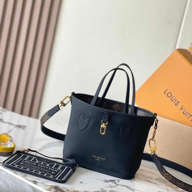 NEVERFULL BANDOULIÈRE INSIDE OUT BB 24 IN BROWN MONOGRAM CANVAS AND BLACK CALFSKIN