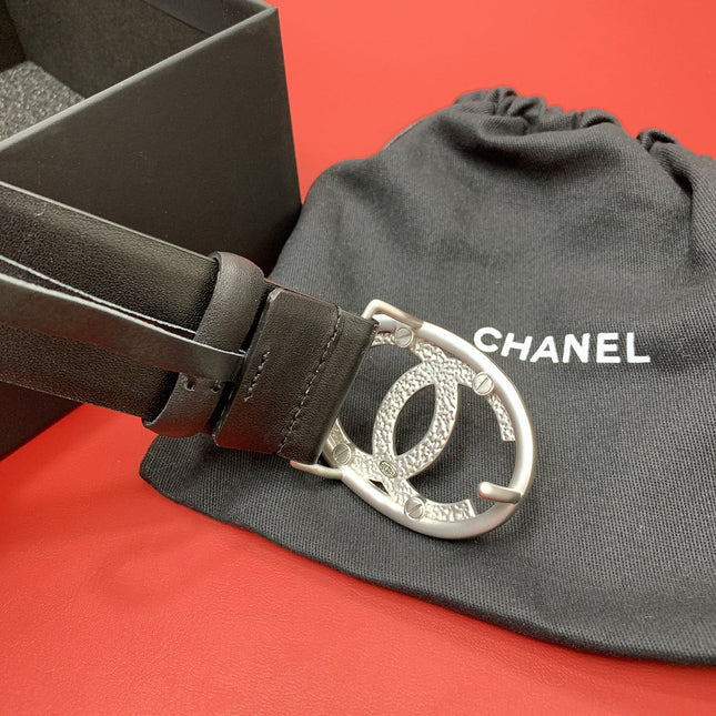 CC 40 MM CIRCLE BUCKLE BELT IN BLACK CALFSKIN WITH SILVER MIX BLACK HARDWARE