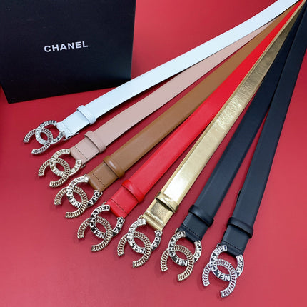 CC MEDIUM 30 MM BELT BLACK CALFSKIN SILVER HARDWARE WITH LETTER