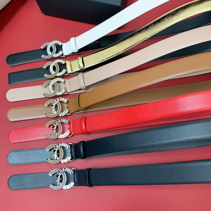 CC MEDIUM 30 MM BELT CHERRY RED CALFSKIN GOLD HARDWARE WITH LETTER