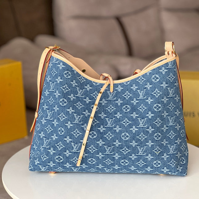 LV 25S CARRYALL 39 IN BLUE DENIM MONOGRAM LEATHER TRIM