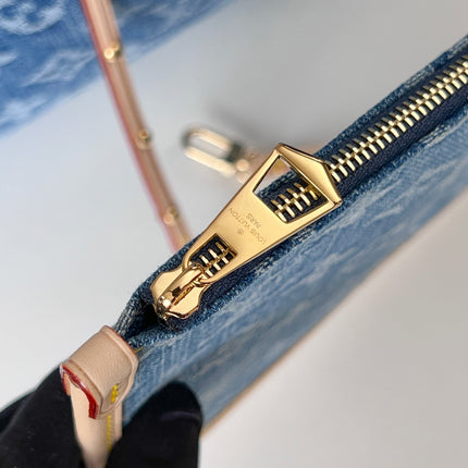 LV 25S CARRYALL 39 IN BLUE DENIM MONOGRAM LEATHER TRIM