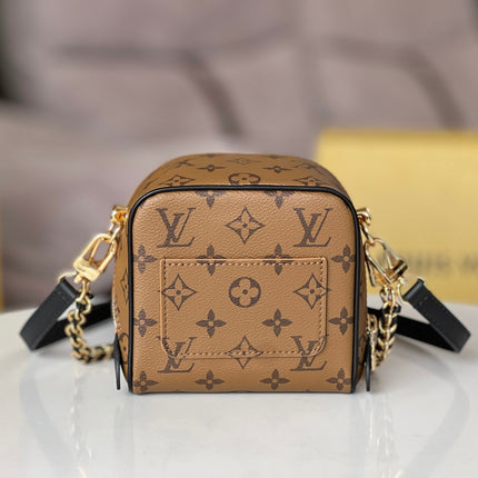 LV 25S JUST IN CASE 14 IN BROWN MONOGRAM CANVAS LEATHER TRIM BLACK