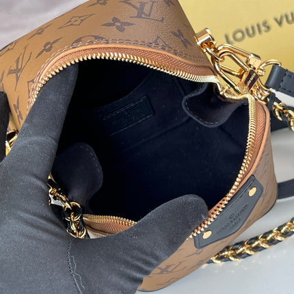 LV 25S JUST IN CASE 14 IN BROWN MONOGRAM CANVAS LEATHER TRIM BLACK