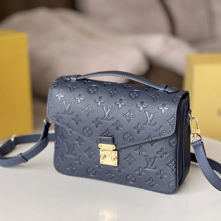 LV 25S POCHETTE METIS 25 IN DARK BLUE MONOGRAM COATED CANVAS GOLD HARDWARE