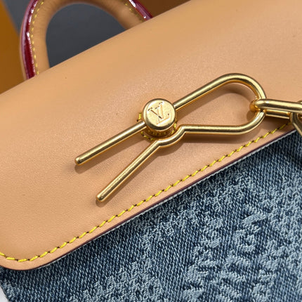 LV 25S NANO STEAMER 18 IN BLUE COTTON DENIM CALFSKIN TRIM GOLD HARDWARE