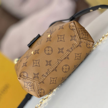 LV 25S ATLANTIS BB 17 IN CARAMEL BEIGE MONOGRAM COATED CANVAS LEATHER TRIM BLACK