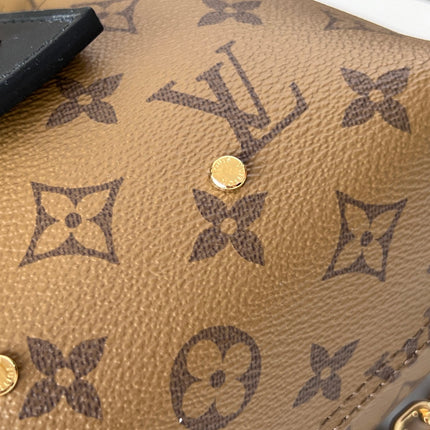 LV 25S ATLANTIS BB 17 IN CARAMEL BEIGE MONOGRAM COATED CANVAS LEATHER TRIM BLACK