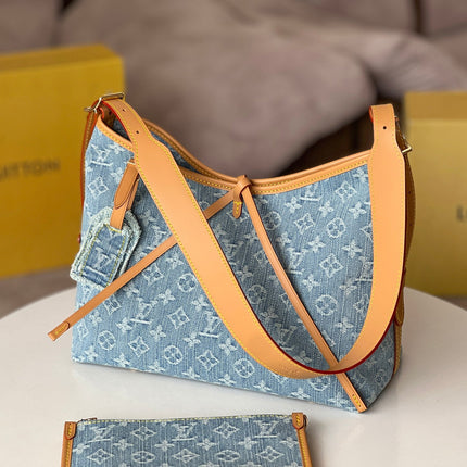 LV 25S CARRYALL 29 IN LIGHT BLUE DENIM MONOGRAM LEATHER TRIM