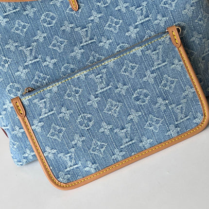 LV 25S CARRYALL 29 IN LIGHT BLUE DENIM MONOGRAM LEATHER TRIM