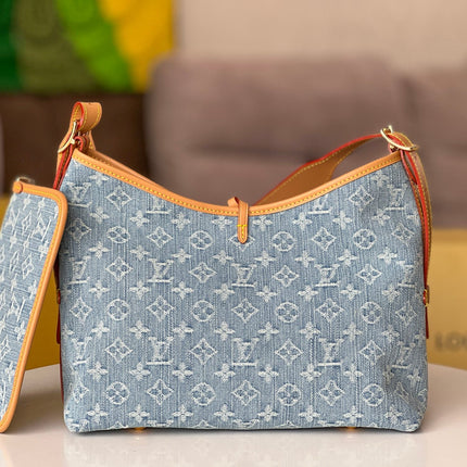 LV 25S CARRYALL 29 IN LIGHT BLUE DENIM MONOGRAM LEATHER TRIM