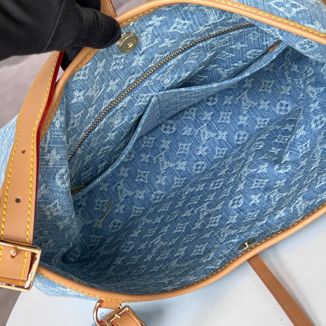 LV 25S CARRYALL 29 IN LIGHT BLUE DENIM MONOGRAM LEATHER TRIM