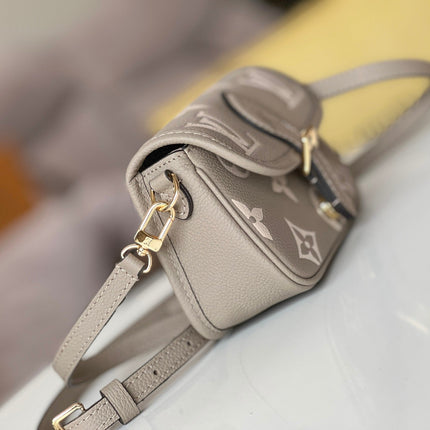 LV 25S MINI NANO DIANE 19 IN TOURTERELLE WHITE MONOGRAM EMPREINTE LEATHER GOLD HARDWARE