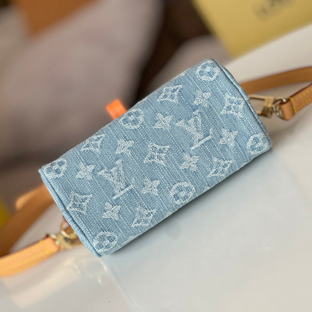 NANO SPEEDY 16 IN LIGHT BLUE MONOGRAM DENIM