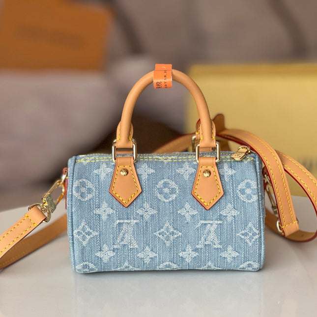 NANO SPEEDY 16 IN LIGHT BLUE MONOGRAM DENIM