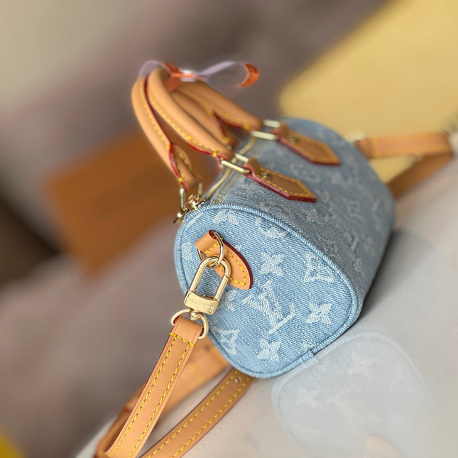 NANO SPEEDY 16 IN LIGHT BLUE MONOGRAM DENIM