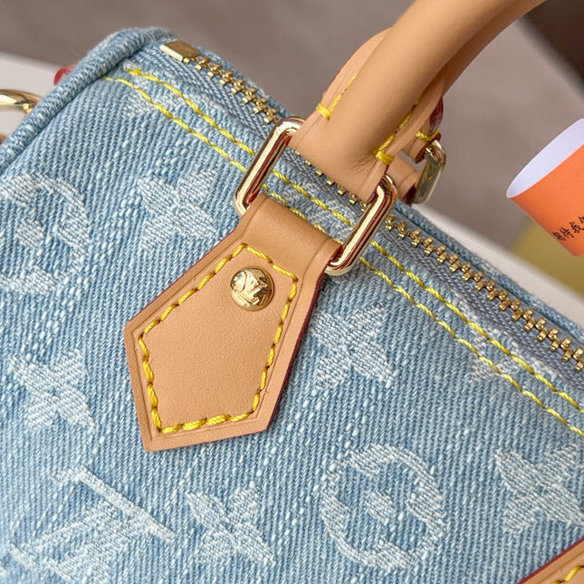 NANO SPEEDY 16 IN LIGHT BLUE MONOGRAM DENIM