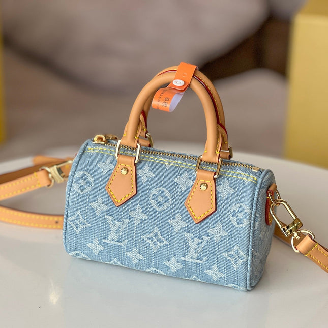 NANO SPEEDY 16 IN LIGHT BLUE MONOGRAM DENIM