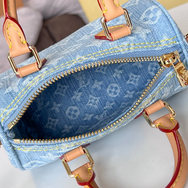 NANO SPEEDY 16 IN LIGHT BLUE MONOGRAM DENIM