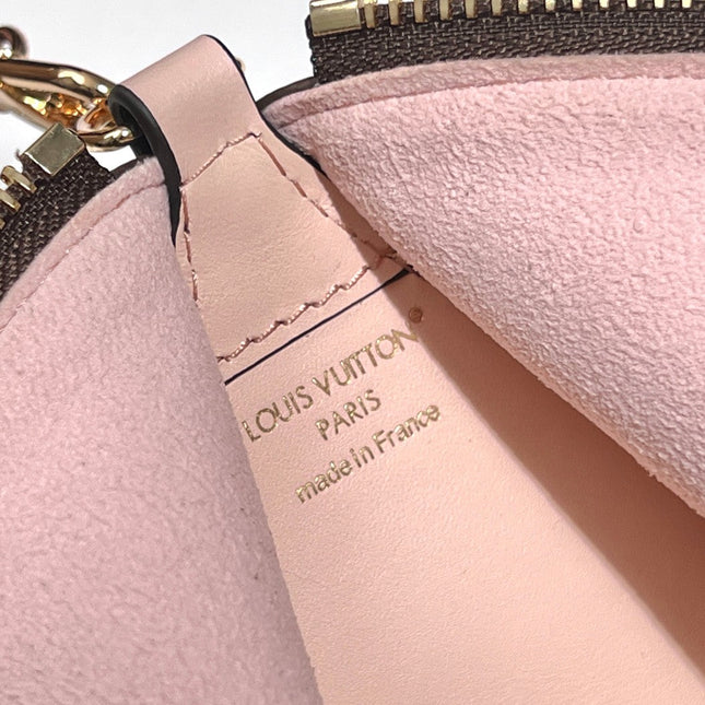 BLOOM POUCH 22 IN BROWN MONOGRAM CANVAS AND PASTEL PINK CALFSKIN SIDES