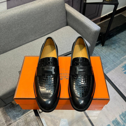 HM PARIS LOAFER BLACK CALFSKIN WITH CROCODILE MOTIF