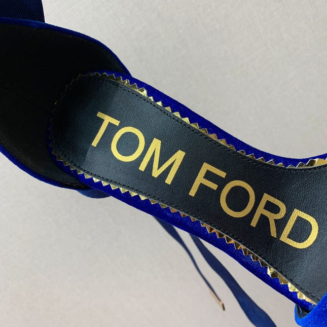 ANKLE SANDAL 10 CM IN NAVY BLUE VELVET AND SILK