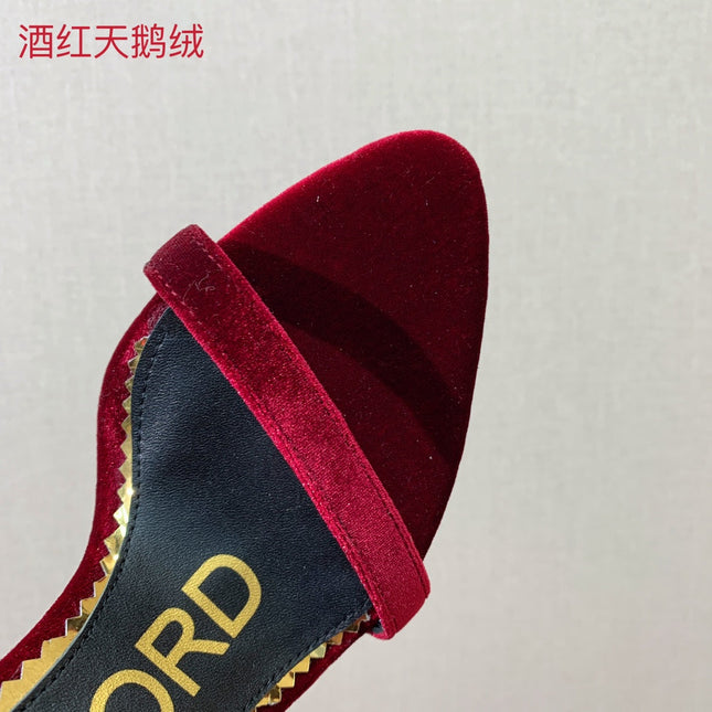 ANKLE SANDAL 10 CM IN CRIMSON RED VELVET AND SILK