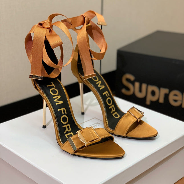 ANKLE SANDAL 10 CM IN CIDER ORANGE SILK AND SHEEPSKIN