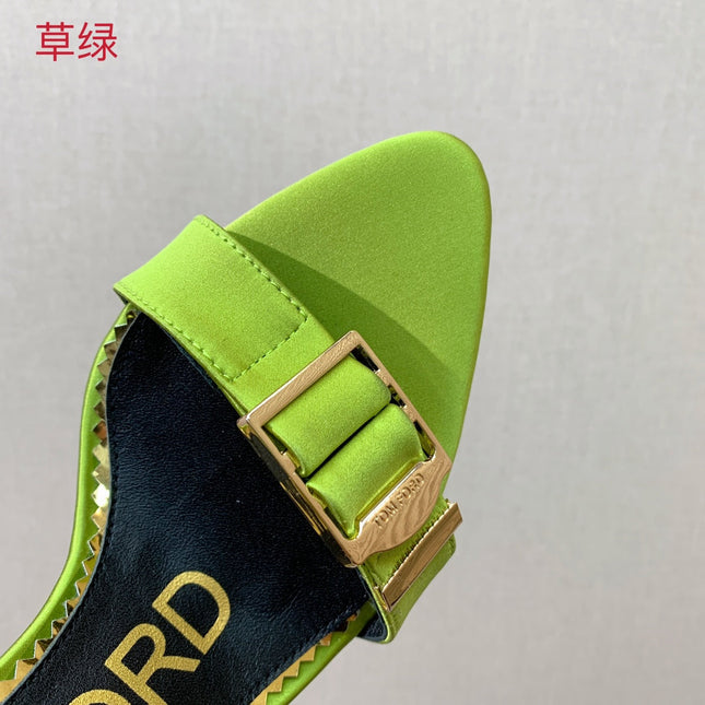 ANKLE SANDAL 10 CM IN PEAR GREEN SILK AND SHEEPSKIN
