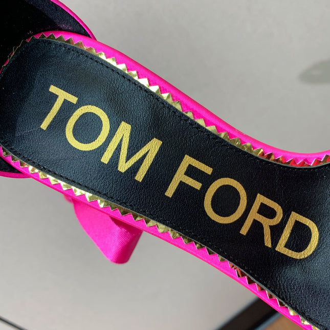 ANKLE SANDAL 10 CM IN BRIGHT PINK SILK AND SHEEPSKIN