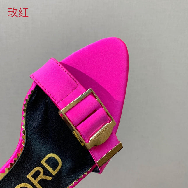 ANKLE SANDAL 10 CM IN BRIGHT PINK SILK AND SHEEPSKIN