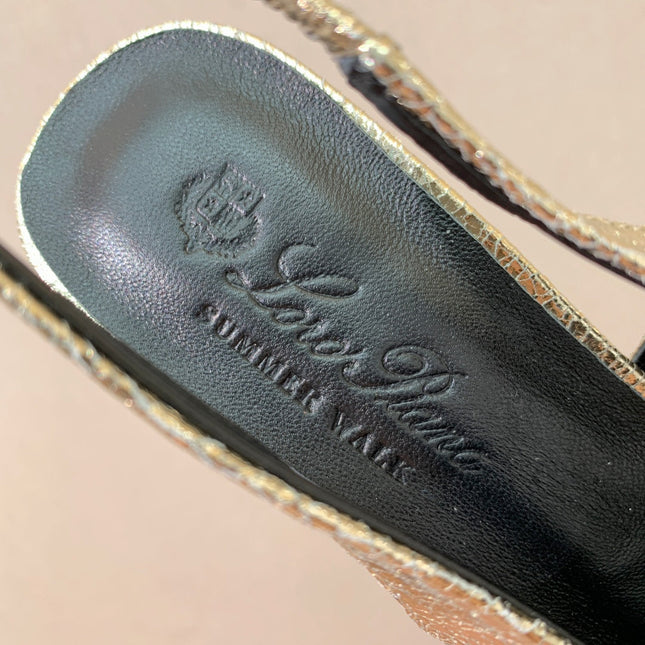 LP POINTED TOE MID-HEEL SLINGBACK METALLIC GOLD CALFSKIN