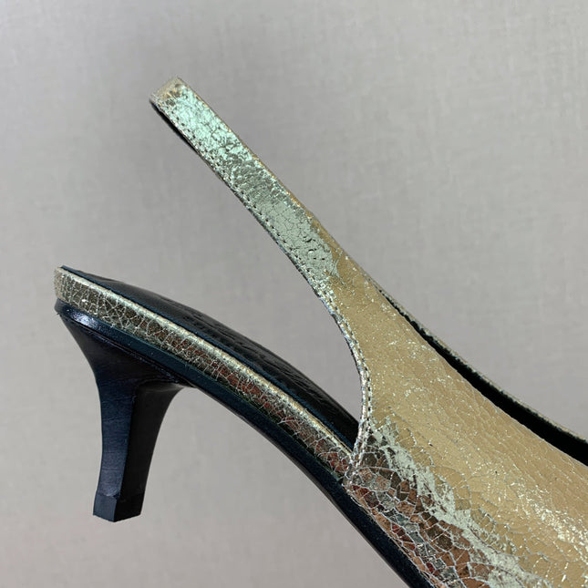 LP POINTED TOE MID-HEEL SLINGBACK METALLIC GOLD CALFSKIN