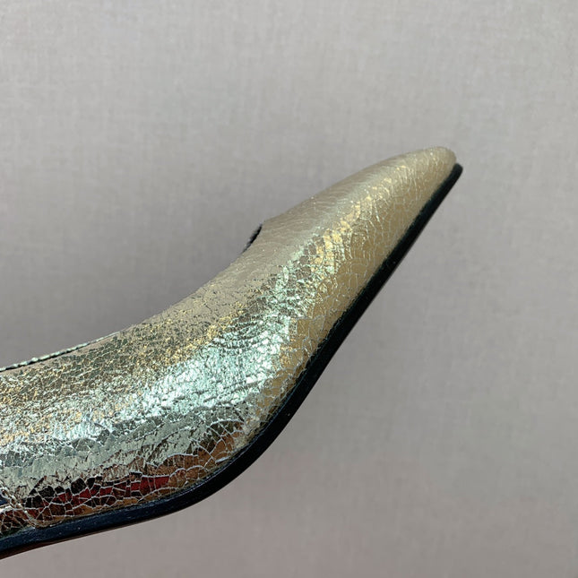 LP POINTED TOE MID-HEEL SLINGBACK METALLIC GOLD CALFSKIN