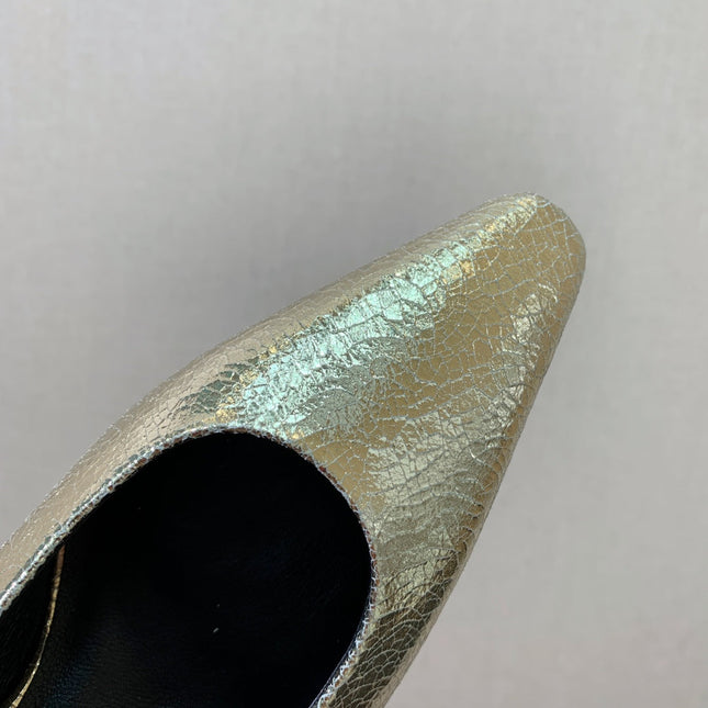LP POINTED TOE MID-HEEL SLINGBACK METALLIC GOLD CALFSKIN