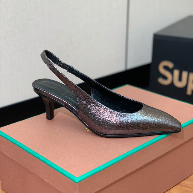 LP POINTED TOE MID-HEEL SLINGBACK DARK BROWN CALFSKIN