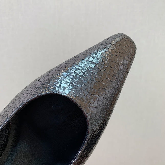 LP POINTED TOE MID-HEEL SLINGBACK DARK BROWN CALFSKIN