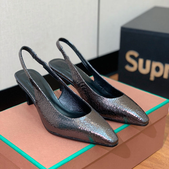 LP POINTED TOE MID-HEEL SLINGBACK DARK BROWN CALFSKIN