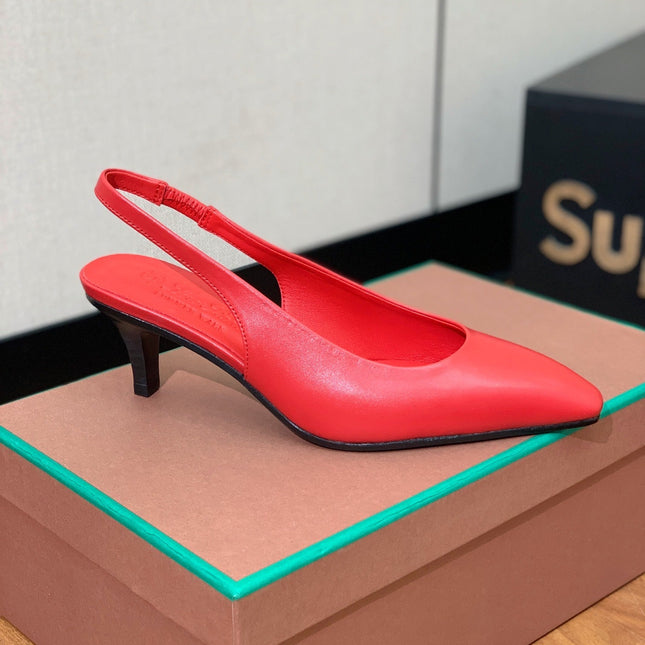 LP POINTED TOE MID-HEEL SLINGBACK ROSE CALFSKIN