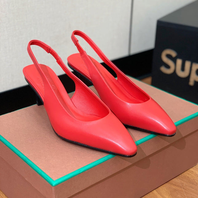 LP POINTED TOE MID-HEEL SLINGBACK ROSE CALFSKIN