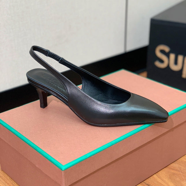 LP POINTED TOE MID-HEEL SLINGBACK BLACK CALFSKIN