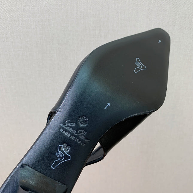 LP POINTED TOE MID-HEEL SLINGBACK BLACK CALFSKIN