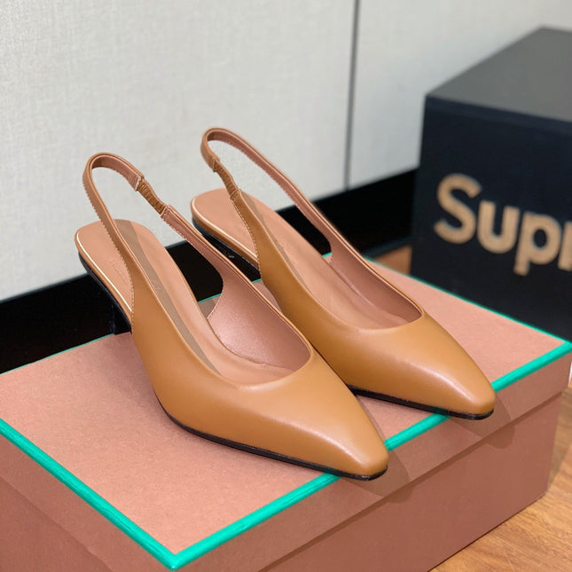 LP POINTED TOE MID-HEEL SLINGBACK CARAMEL CALFSKIN