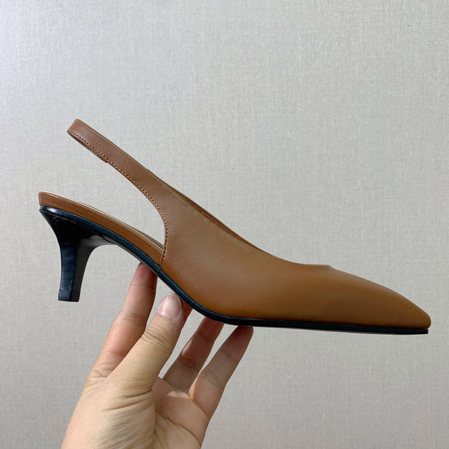 LP POINTED TOE MID-HEEL SLINGBACK CARAMEL CALFSKIN