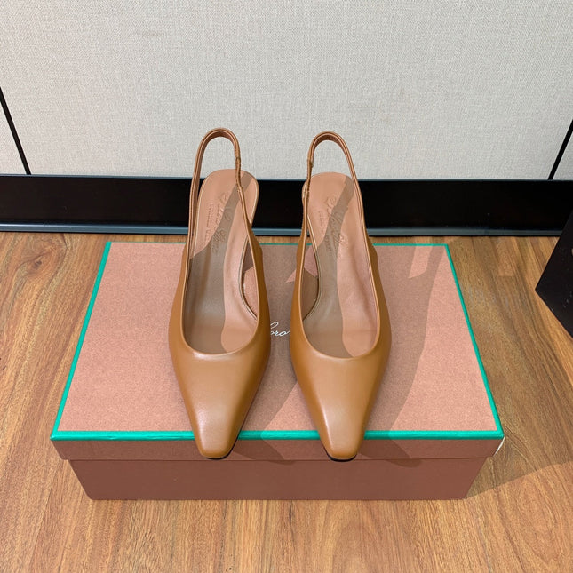 LP POINTED TOE MID-HEEL SLINGBACK CARAMEL CALFSKIN