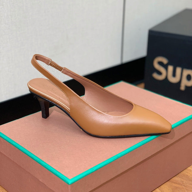 LP POINTED TOE MID-HEEL SLINGBACK CARAMEL CALFSKIN