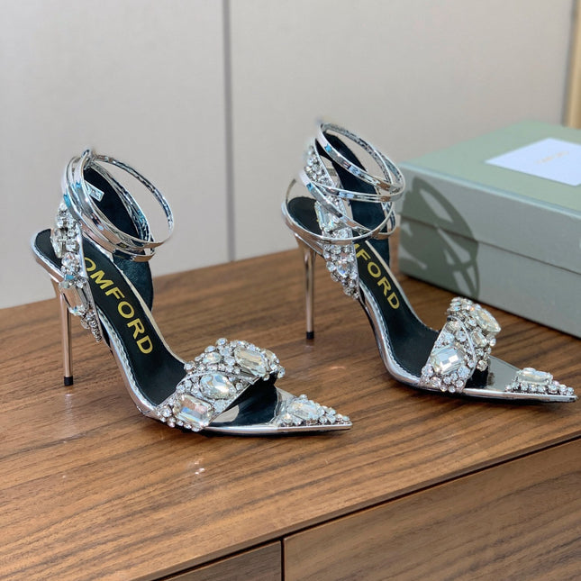 CRYSTAL HIGH HEELS IN SILVER ZP METALLIC PATENT LEATHER