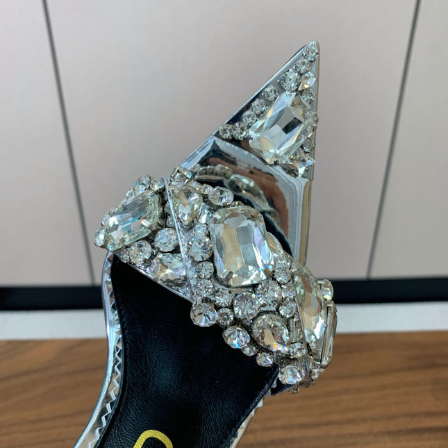 CRYSTAL HIGH HEELS IN SILVER ZP METALLIC PATENT LEATHER