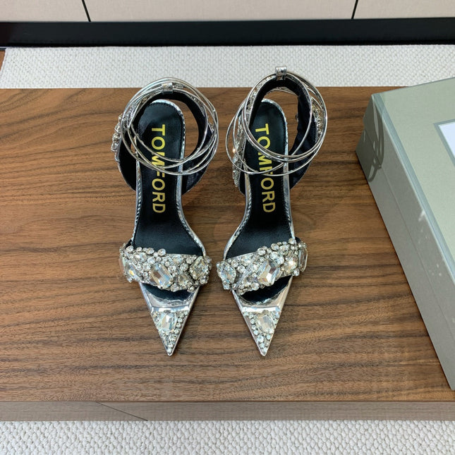 CRYSTAL HIGH HEELS IN SILVER ZP METALLIC PATENT LEATHER