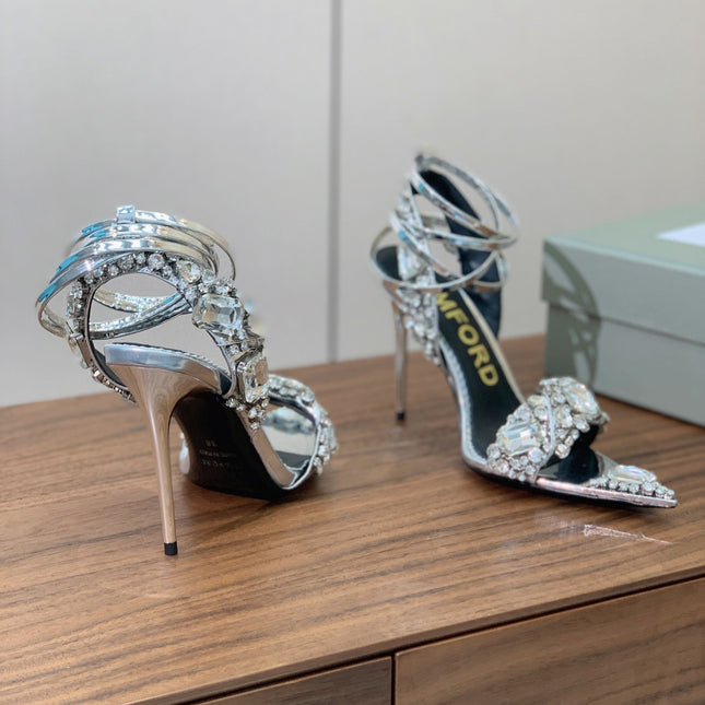 CRYSTAL HIGH HEELS IN SILVER ZP METALLIC PATENT LEATHER